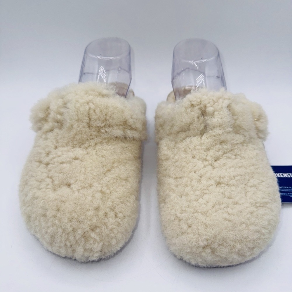 Birkenstock Boston Big Buckle Shearling Mules Women's Size 6 EU 37 Eggshell - Picture 3 of 16